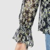 Women's Chiffon Long Sleeve Ruffle Blouse - Black - 2XL