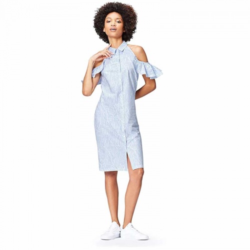 Women's Dress Short Sleeve and Open Shoulder Ruffle - XS