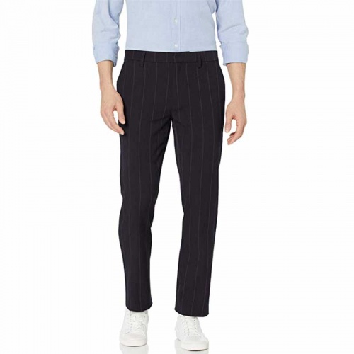Men's Straight-Fit Stretch Dress Chino Trousers - Navy Pinstripe - 35'' Waist