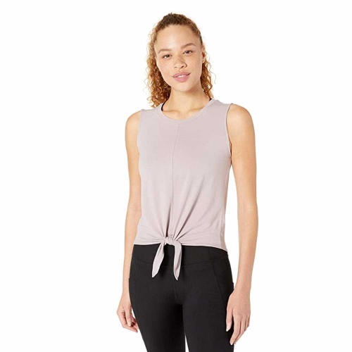 Women's Soft Pima Cotton Stretch Yoga Front-tie Sleeveless Tank Shirt - Size 22