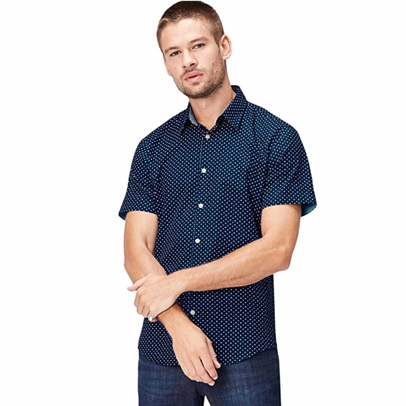 Men's Short Sleeve Slim Fit Shirt - Navy Polka - Medium