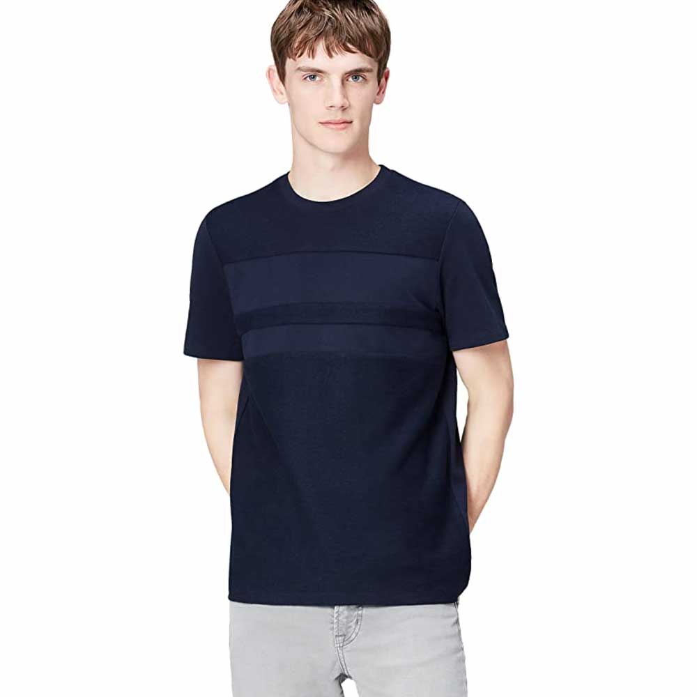 Men's Textured Chest Panel T-Shirt - Blue - Medium