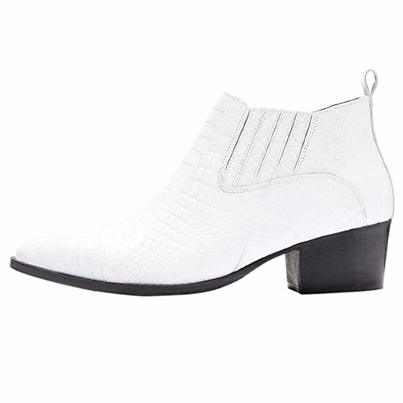 Women's Croc Embellished Leather Ankle Boots - White - Size 3