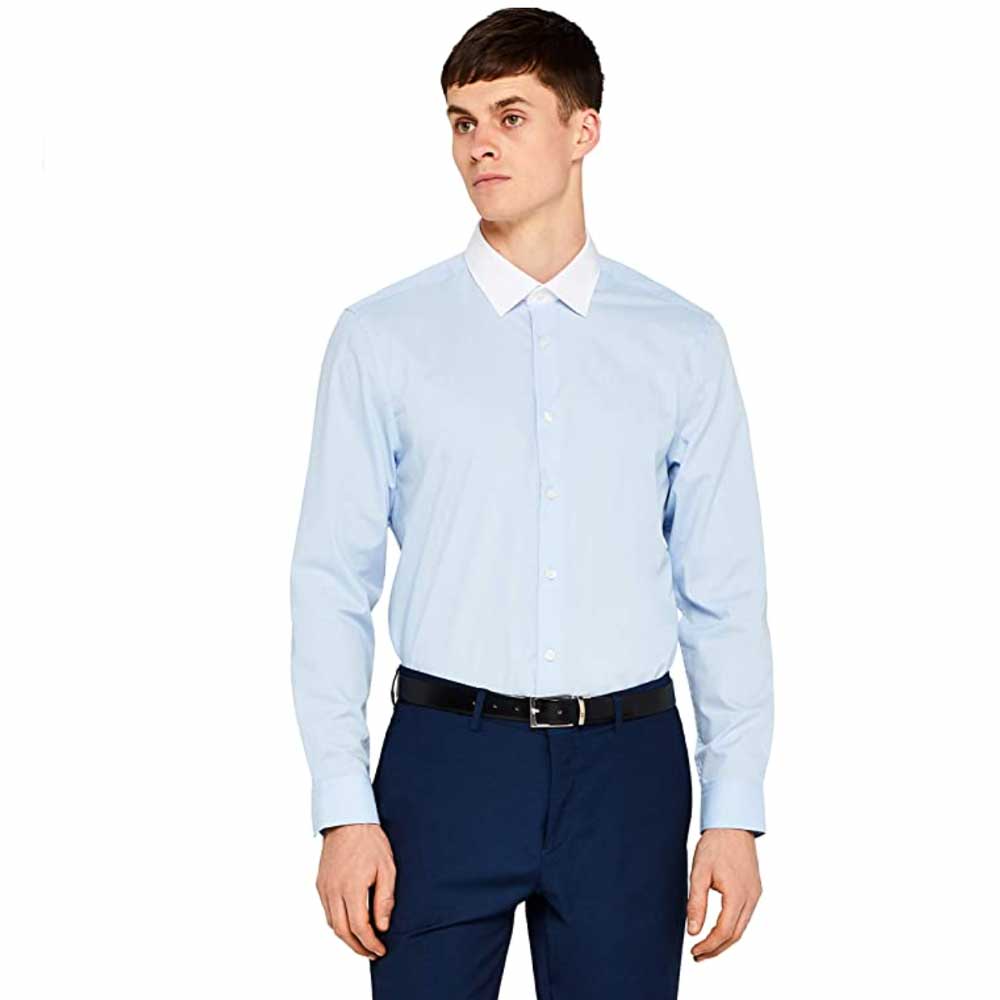 Men's Regular Fit Contrast Collar Long Sleeve Formal Shirt - 16.5