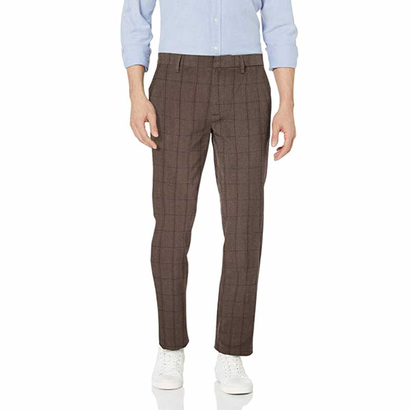 Men's Straight-Fit Stretch Dress Chino Trousers - Brown - 32'' Waist