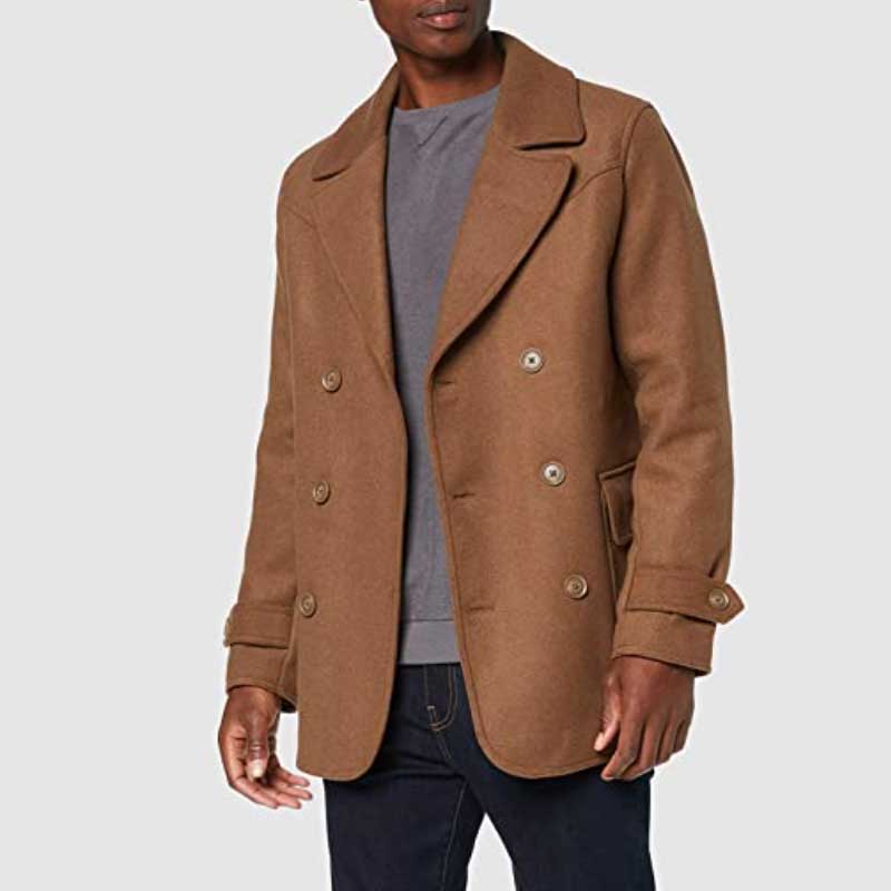 Men's Wool Mix Pea Coat - Camel - Small