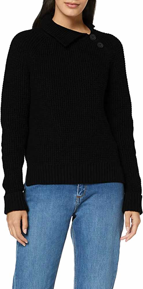 Women's Cotton Jumper with Buttons - Black - 3XL